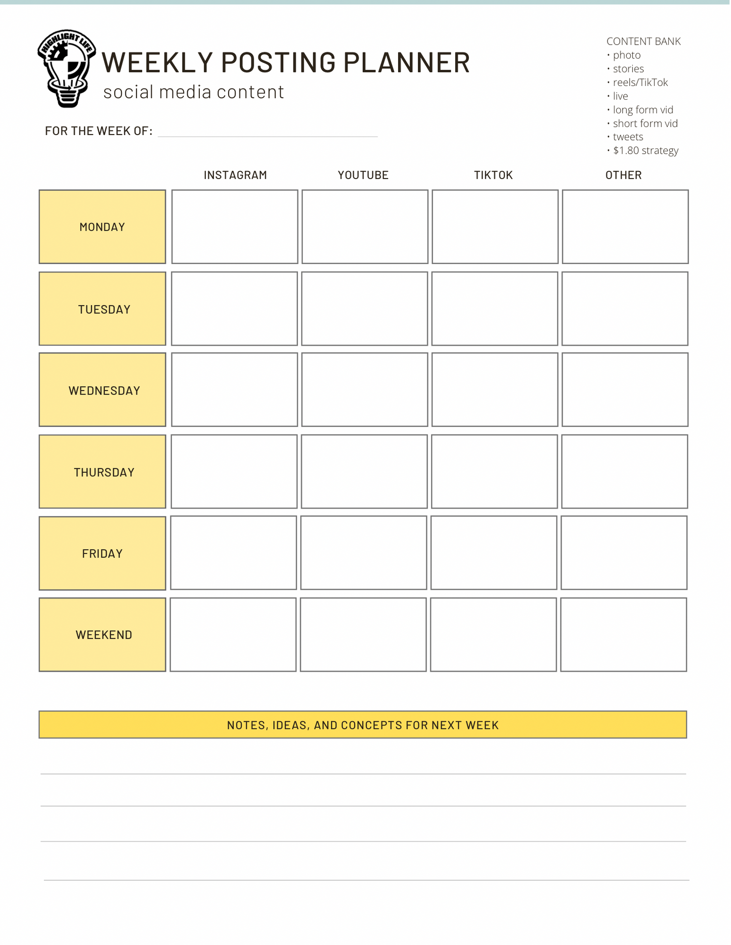 PRODUCTIVITY EBOOK BUNDLE - HLB WEEKLY POSTING CALENDAR & DAILY PLANNER